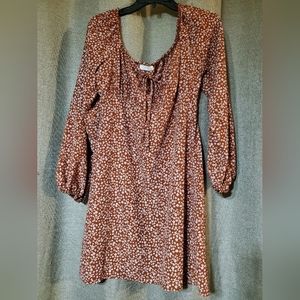Lush boho long sleeve midi cinnamon floral dress